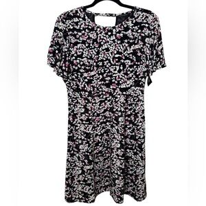 Banana Republic Black and Pink Floral Midi Dress